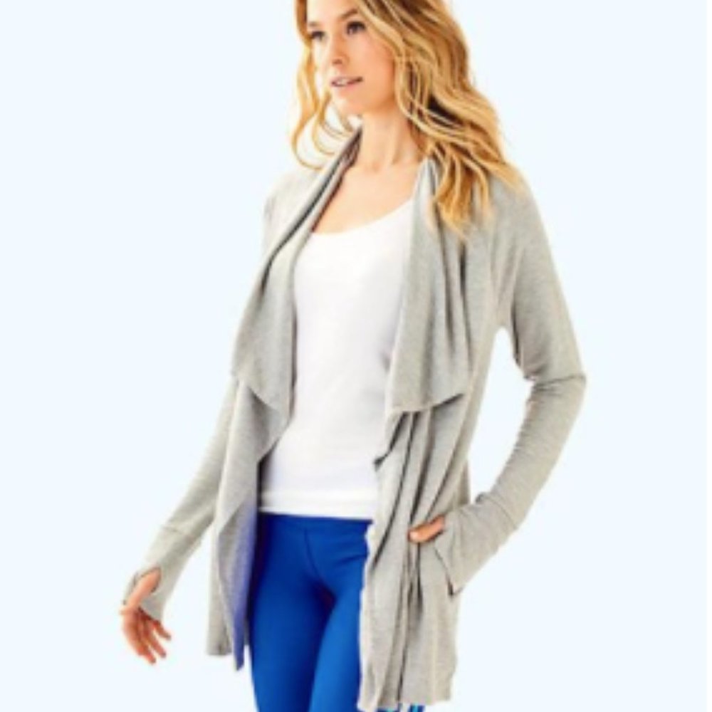 Lilly Pulitzer Light Gray Draped Cardigan
